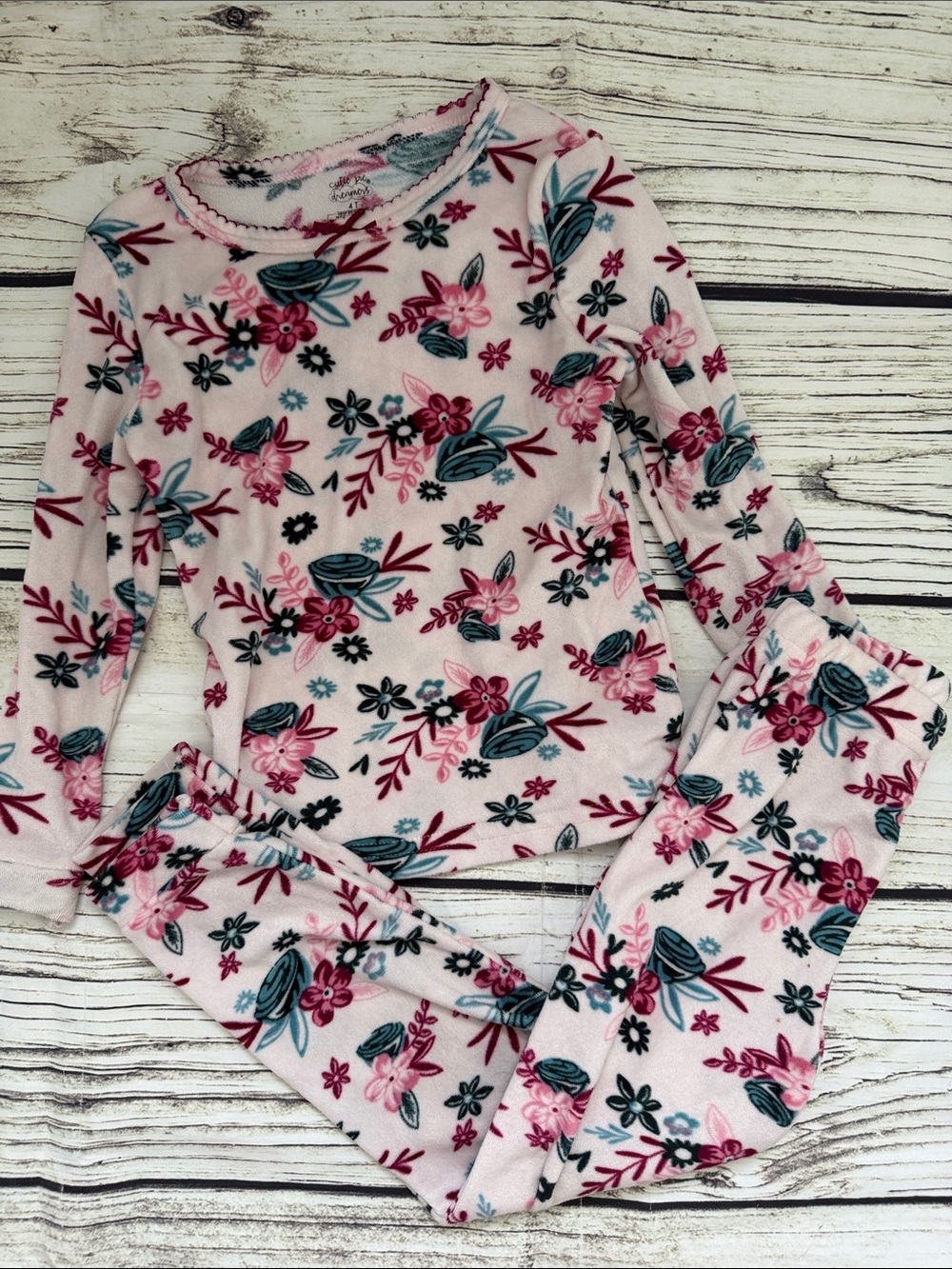 ♡ Cutie Pie Dreamers Girls Pink Floral Velour Two-Piece Pajama Set 4T